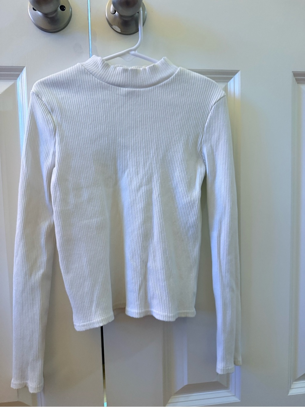 Girls White Ribbed Long-Sleeve Sweater